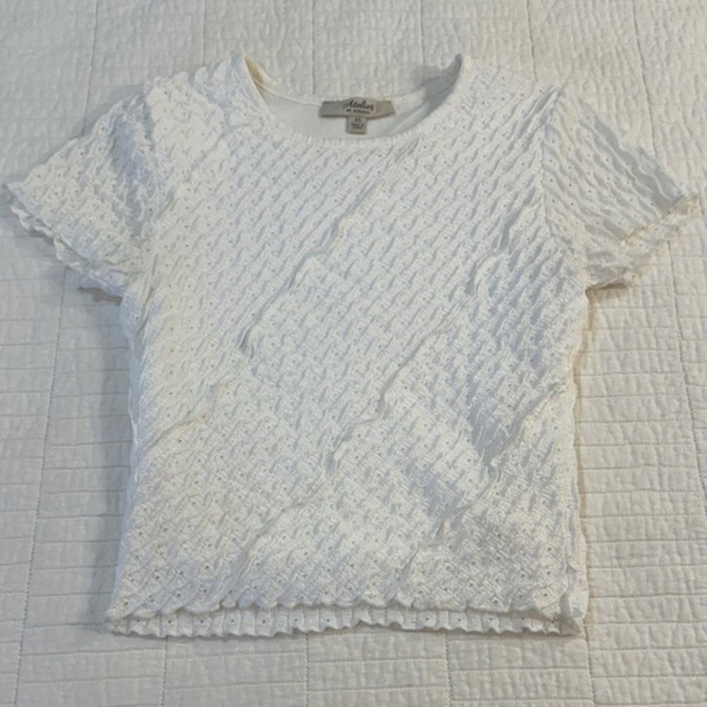 Atelier XS Crop T Shirt Knit Cottagecore Balletcore New White Ruffle Coquette
